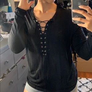 Sexy lace up black shirt